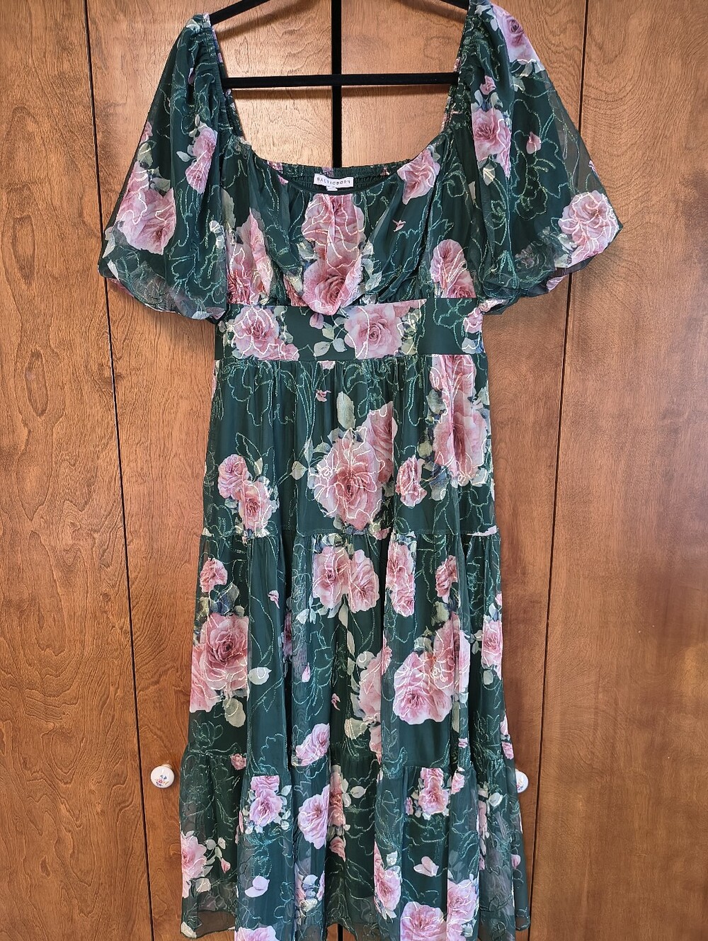 Baltic Born Green Maxi Dress with Pink Rose Print